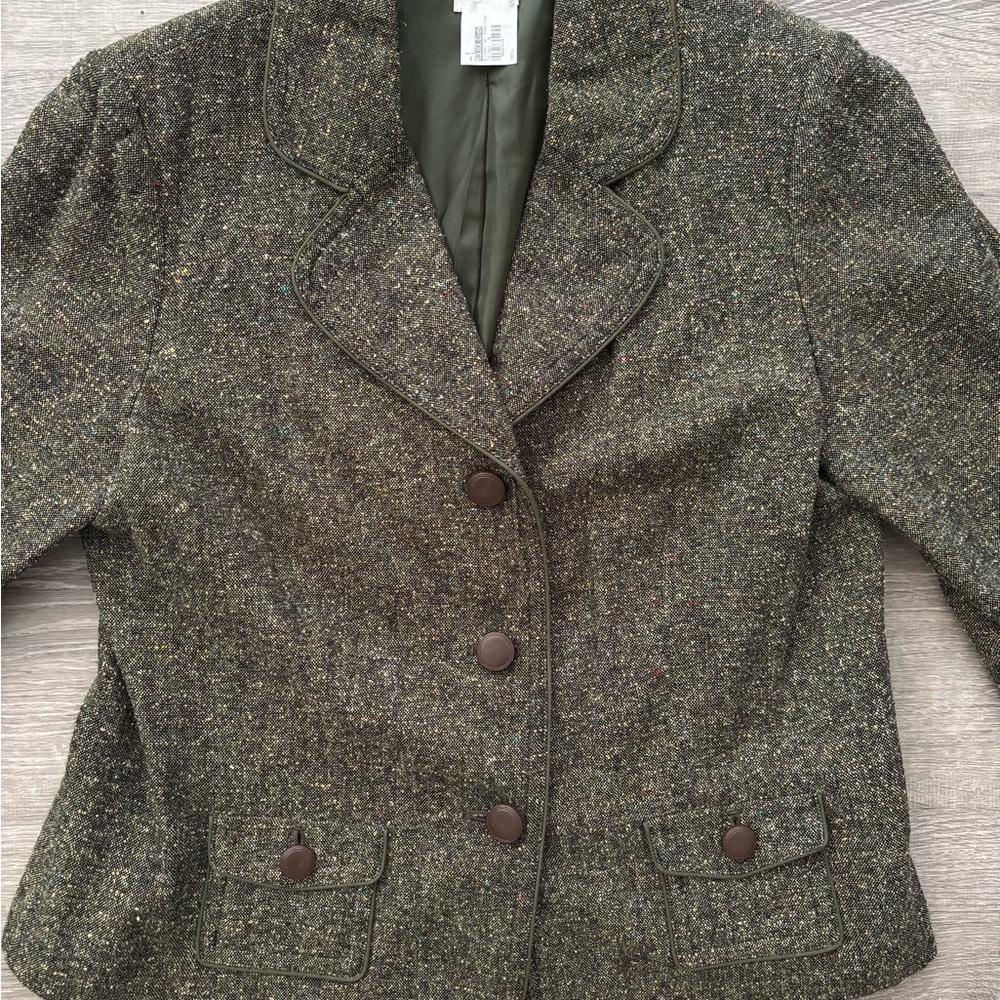 Olive green Women's Tweed Blazer - Picture 3 of 6